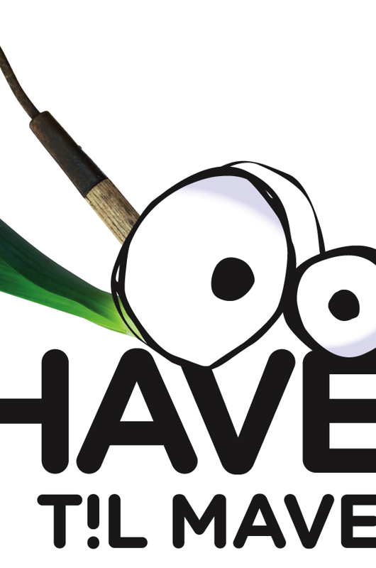 Haver til maver logo. Lugeredskab, ske og porre indgår i logoet på en sjov måde