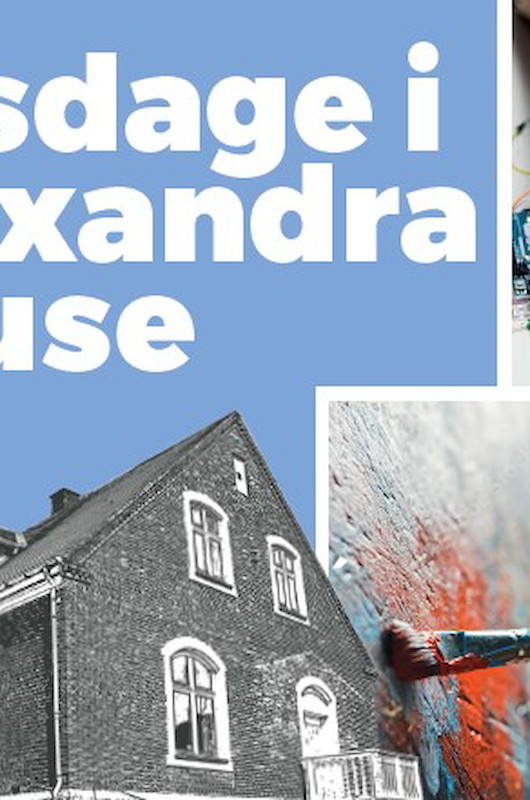 På billedet ses Alexandra House i sort hvid samt et sæt hænder der er ved at lodde ledninger og en hånd der maler med en pensel
